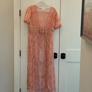 Anthropologie Forever That Girl Pink Print Duster/Swim Coverup Size Small